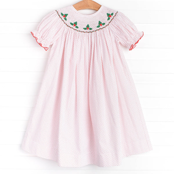 Holly Jolly Smocked Bishop Dress, Red