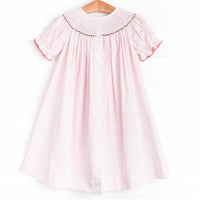 Holly Jolly Smocked Bishop Dress, Red
