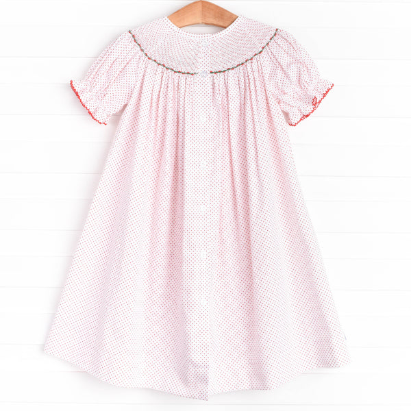 Holly Jolly Smocked Bishop Dress, Red