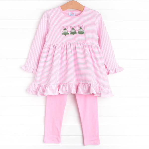 O' Christmas Tree Applique Legging Set, Pink