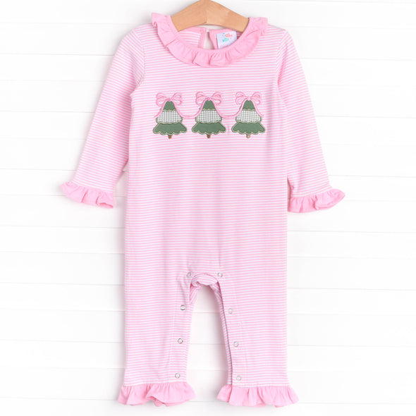 O' Christmas Tree Applique Ruffle Romper, Pink