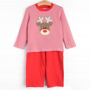 Ralphie the Reindeer Applique Pant Set, Red