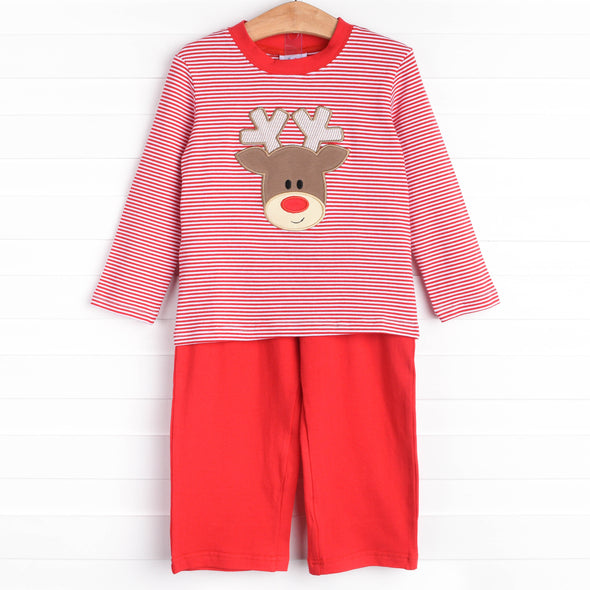 Ralphie the Reindeer Applique Pant Set, Red