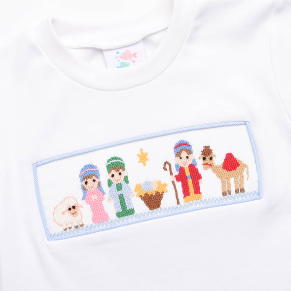 Away in a Manger Smocked Pant Set, Blue