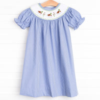 Cattail Cuties Smocked Bishop Dress, Navy Stripe