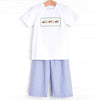 Cattail Cuties Smocked Pant Set, Navy Stripe