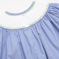 Cattail Cuties Smocked Bishop Dress, Navy Stripe