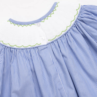 Cattail Cuties Smocked Bishop Dress, Navy Stripe