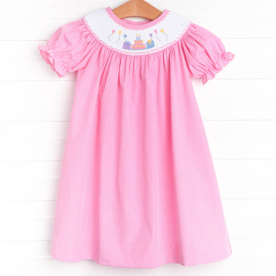 Birthday Cake Smocked Bishop Dress, Pink