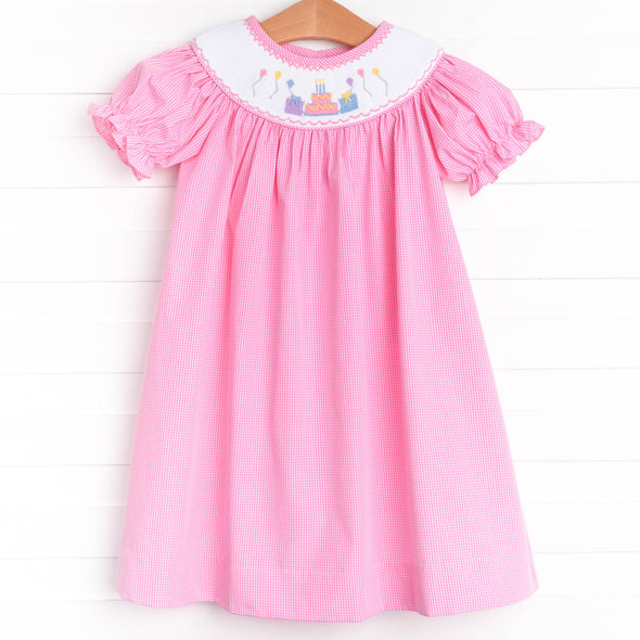 Birthday Cake Smocked Bishop Dress, Pink