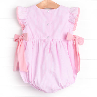 Birthday Girl Smocked Side Tie Bubble, Pink
