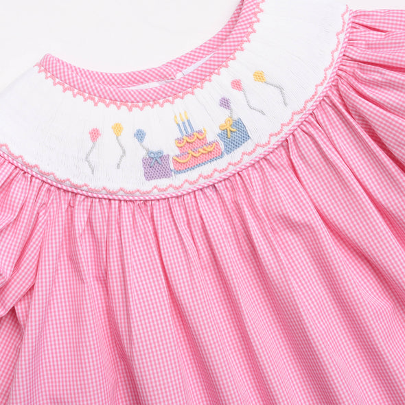 Birthday Cake Smocked Bishop Dress, Pink