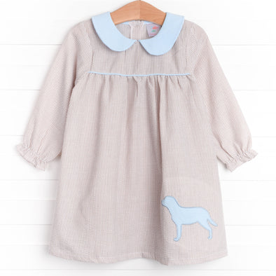 Fetch Friend Applique Dress, Tan Stripe