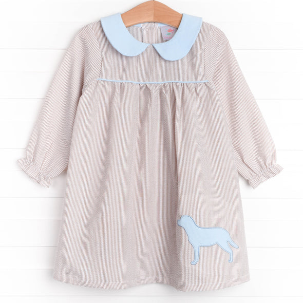 Fetch Friend Applique Dress, Tan Stripe