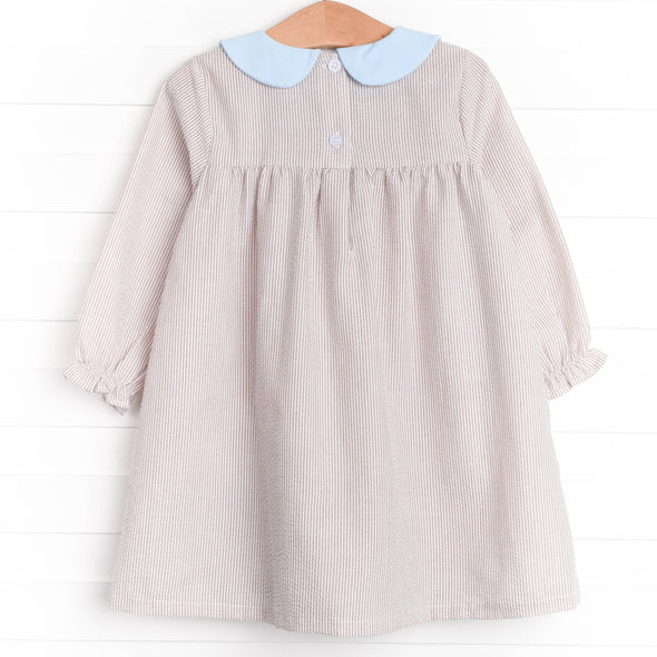 Fetch Friend Applique Dress, Tan Stripe
