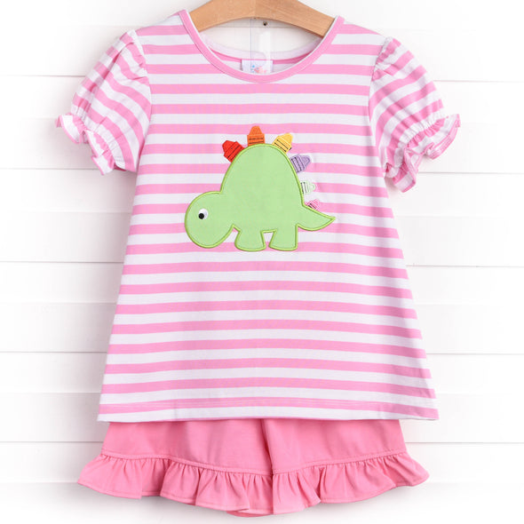 Dino-saurin' Student Applique Short Set, Pink