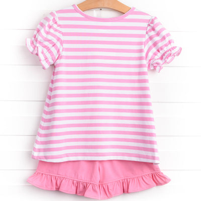 Dino-saurin' Student Applique Short Set, Pink