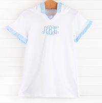 Hooded Swim Cover Up, Blue Ruffles