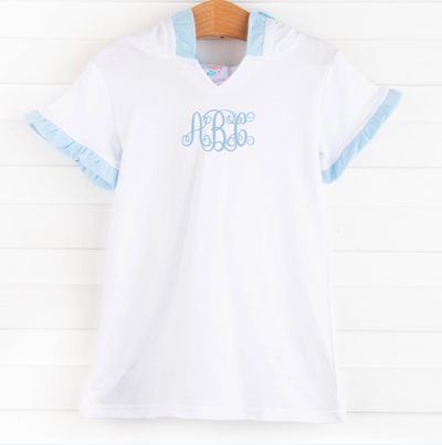 Hooded Swim Cover Up, Blue Ruffles