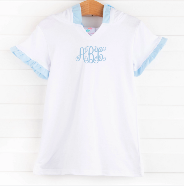 Hooded Swim Cover Up, Blue Ruffles