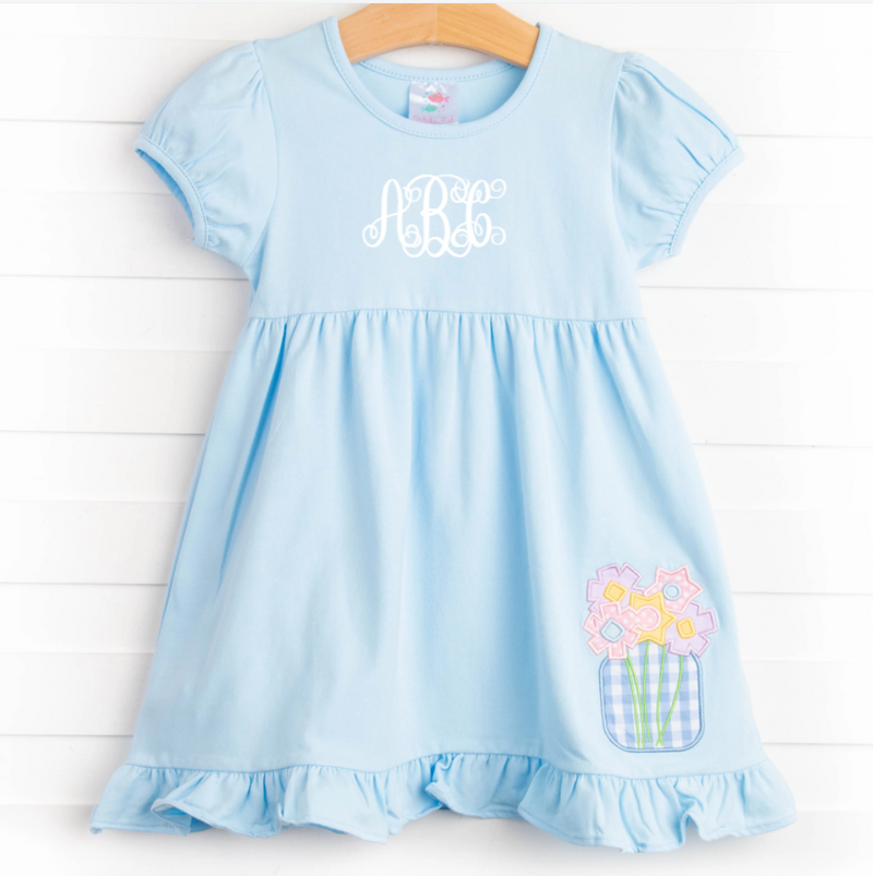 Fresh Cut Flowers Applique Dress, Blue Stitchy Fish Fresh Cut Flowers Applique Dress, Blue Stitchy Fish