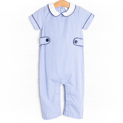 Addison Romper, Blue Mini Gingham