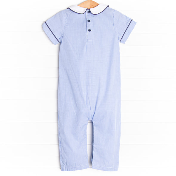 Addison Romper, Blue Mini Gingham