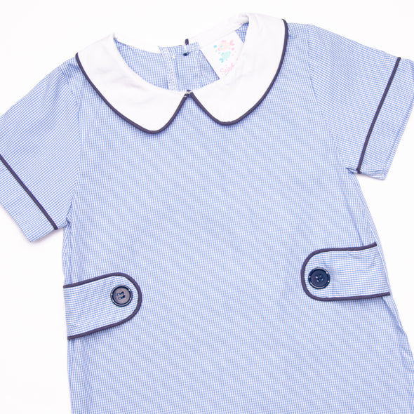 Addison Romper, Blue Mini Gingham