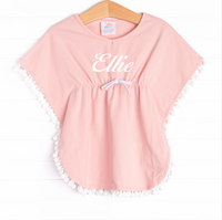 Pom Pom Trim Swim Cover Up, Pink