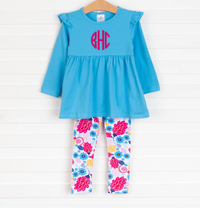 Flower Shop Legging Set, Blue