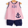 Anchored Ashore Applique Bloomer Set, Red