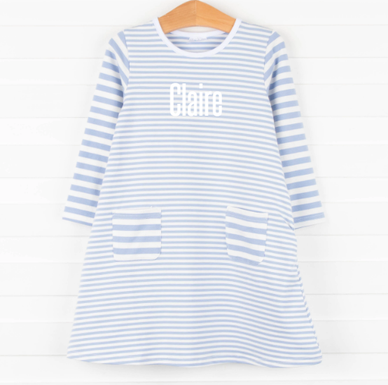 Claire Dress, Periwinkle Stripe