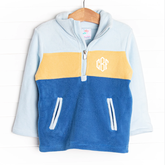 Color Block Fleece Pullover, Blue