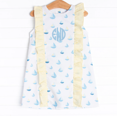 Sea Time Sails Ruffle Dress, Blue