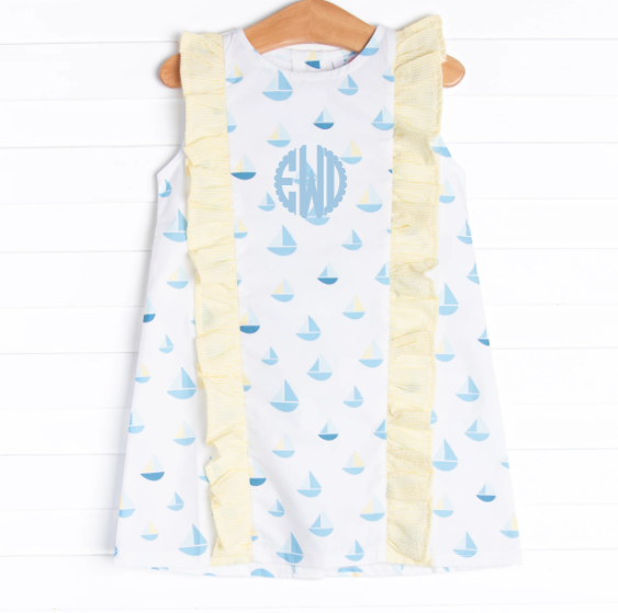 Sea Time Sails Ruffle Dress, Blue