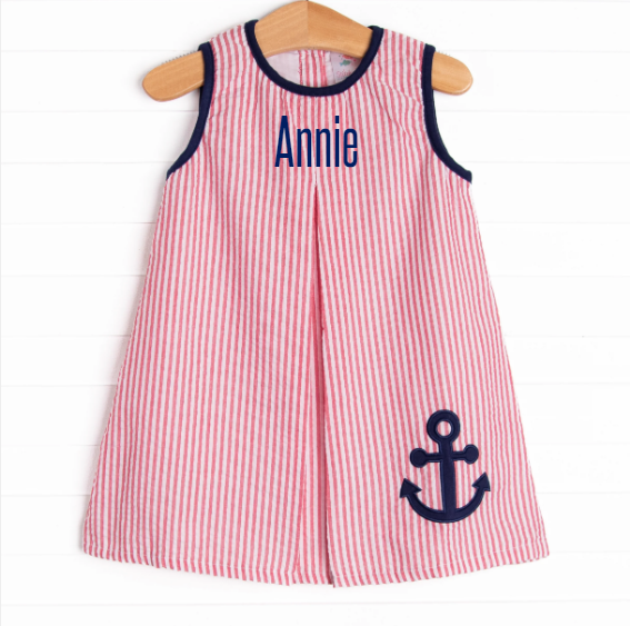 Anchored Ashore Applique Dress, Red