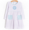 Ella Long Sleeve Pima Dress, Purple Stripe