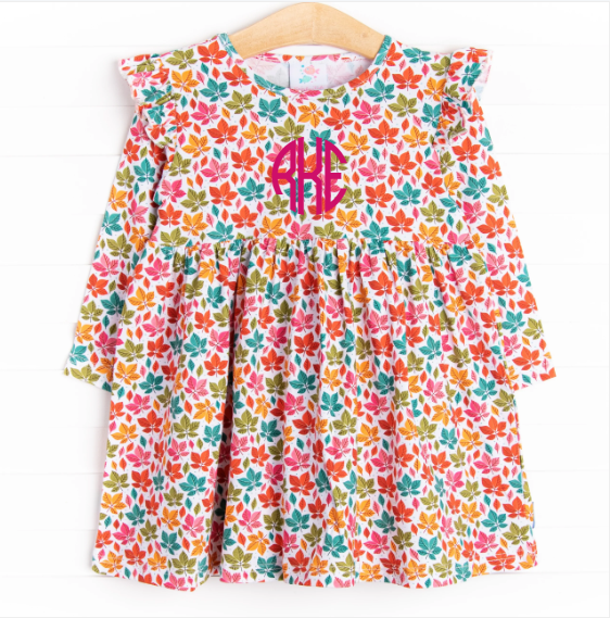 Girl's Fall Leaves Dress in Orange size 4T | Stitchy Fish Girl's Fall Leaves Dress in Orange size 4T | Stitchy Fish