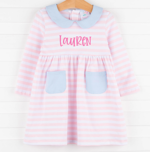 Lauren Dress, Light Pink Stripe