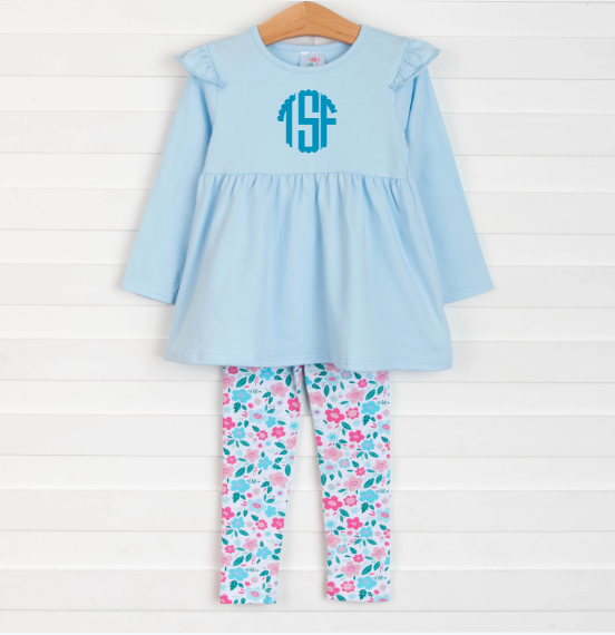Tara Floral Tunic Set, Light Blue