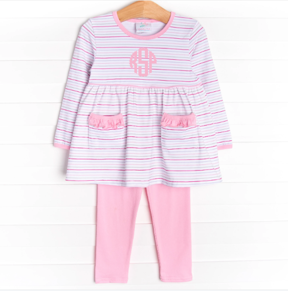 Raspberry Stripes Legging Set, Pink