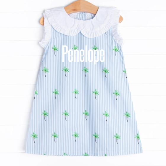 Palm Tree Paradise Dress, Blue