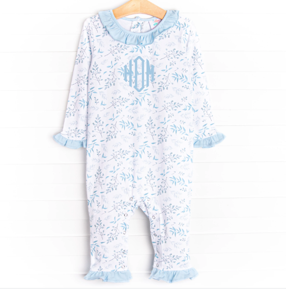 Breezy Botanical Ruffle Romper, Blue