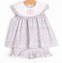 French Country Florals Ruffle Short Set, Pink