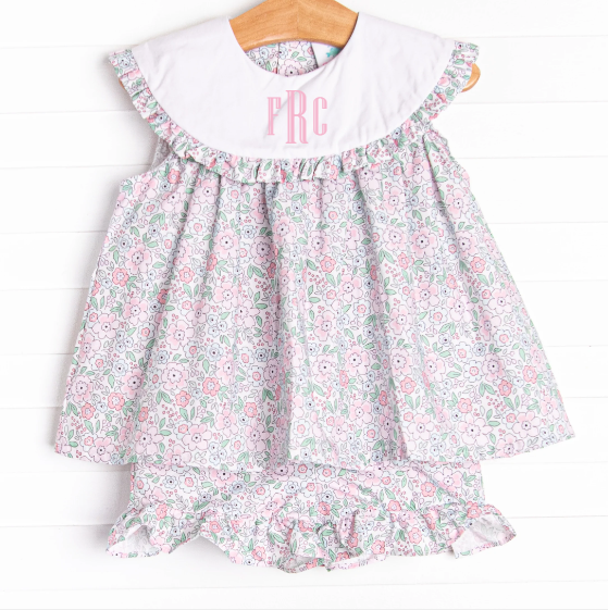 French Country Florals Ruffle Short Set, Pink