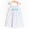 Blue Bud Blossoms Dress, White