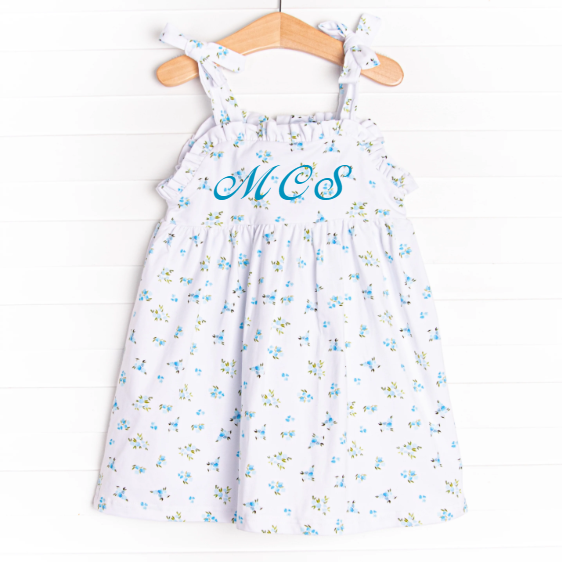 Blue Bud Blossoms Dress, White