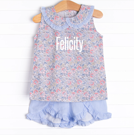 Felicity Florals Woven Ruffle Short Set, Blue