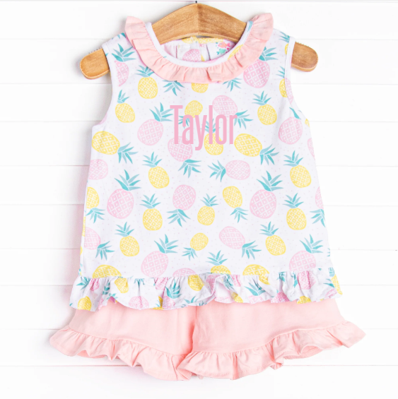 Tropical Breeze Ruffle Short Set, Pink